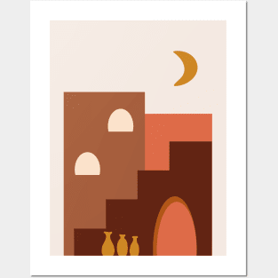 Building And Moon Modern boho Posters and Art